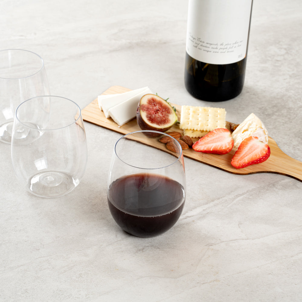 Bev Tek 12 oz Clear Plastic Stemless Wine Glass - 3 1/4" x 3 1/4" x 3 1/2" - 10 count box