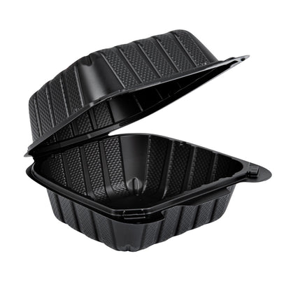 Thermo Tek 18 oz Black Mineral-Filled Plastic Clamshell Container - 6" x 6" x 3" - 100 count box