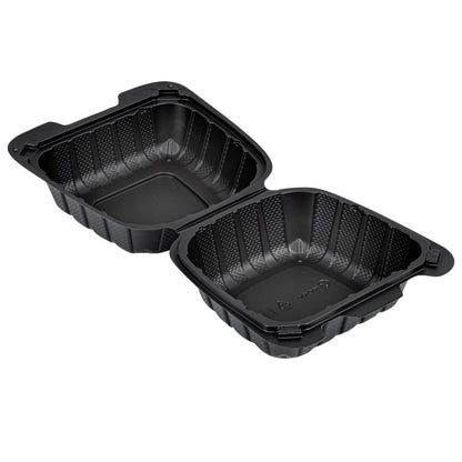 Thermo Tek 18 oz Black Mineral-Filled Plastic Clamshell Container - 6" x 6" x 3" - 100 count box