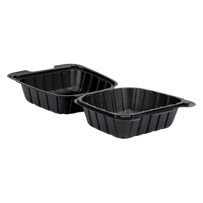Thermo Tek 18 oz Black Mineral-Filled Plastic Clamshell Container - 6" x 6" x 3" - 100 count box