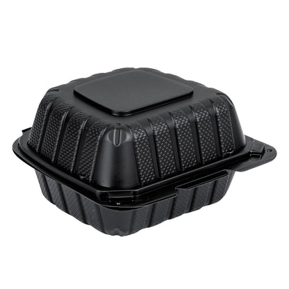 Thermo Tek 18 oz Black Mineral-Filled Plastic Clamshell Container - 6" x 6" x 3" - 100 count box