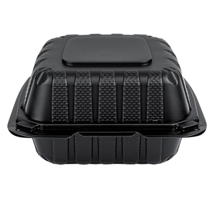 Thermo Tek 18 oz Black Mineral-Filled Plastic Clamshell Container - 6" x 6" x 3" - 100 count box