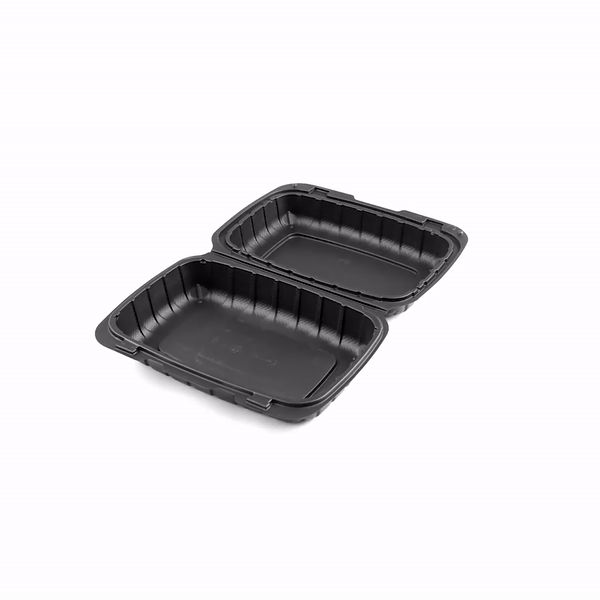 Thermo Tek 30 oz Black Mineral-Filled Plastic Clamshell Container - 9" x 6" x 3" - 100 count box