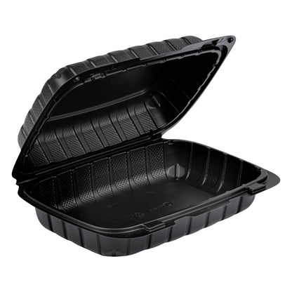 Thermo Tek 30 oz Black Mineral-Filled Plastic Clamshell Container - 9" x 6" x 3" - 100 count box