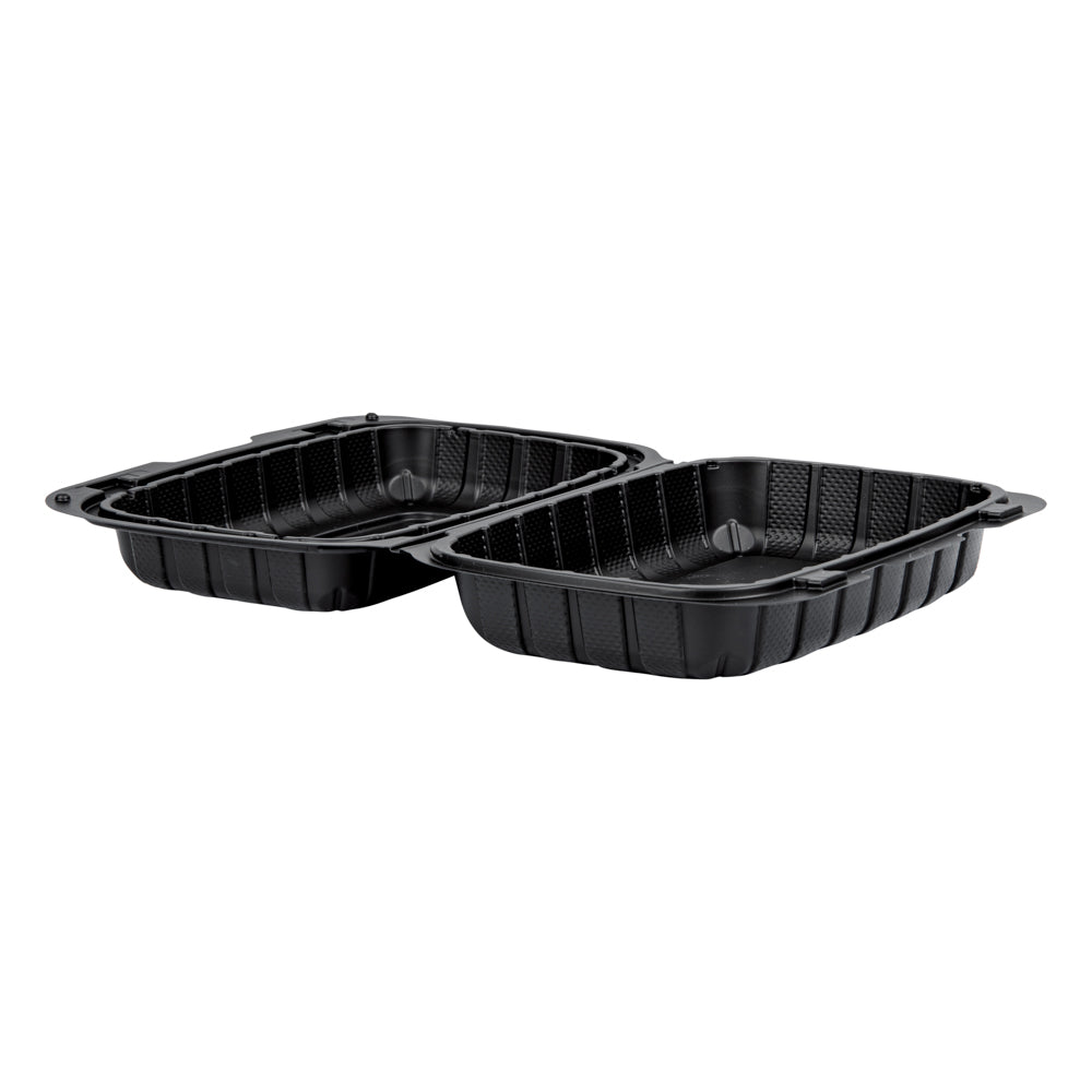 Thermo Tek 30 oz Black Mineral-Filled Plastic Clamshell Container - 9" x 6" x 3" - 100 count box