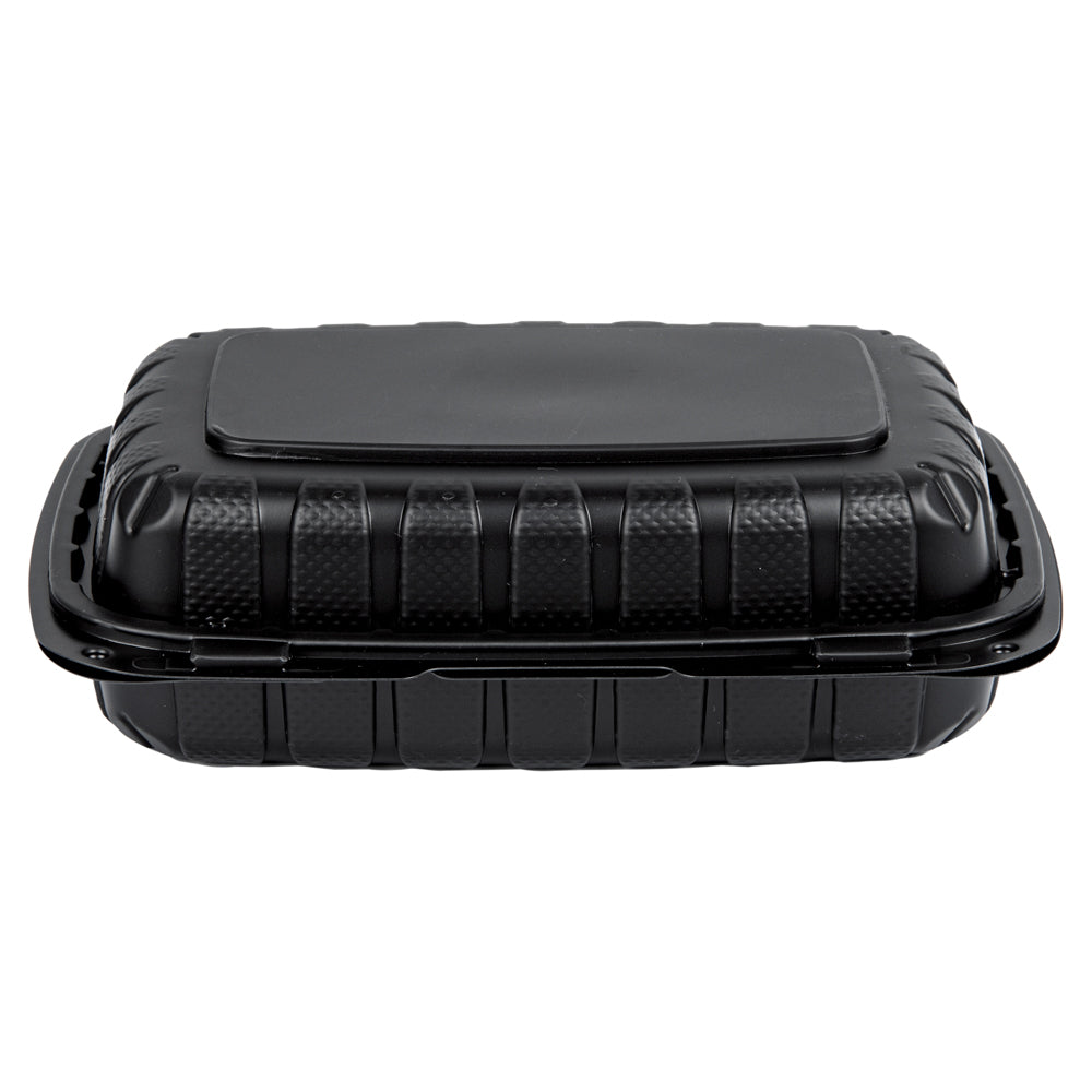 Thermo Tek 30 oz Black Mineral-Filled Plastic Clamshell Container - 9" x 6" x 3" - 100 count box