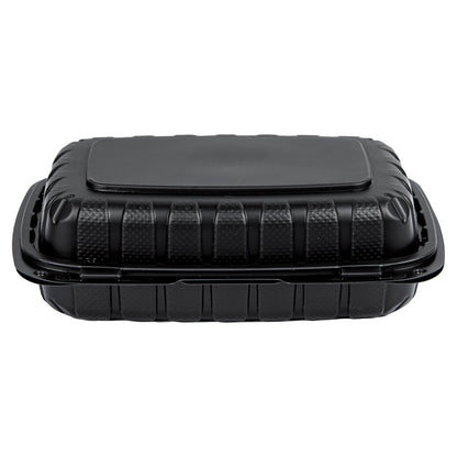 Thermo Tek 30 oz Black Mineral-Filled Plastic Clamshell Container - 9" x 6" x 3" - 100 count box