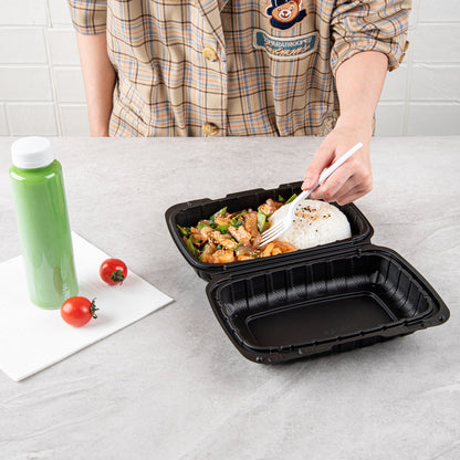 Thermo Tek 30 oz Black Mineral-Filled Plastic Clamshell Container - 9" x 6" x 3" - 100 count box