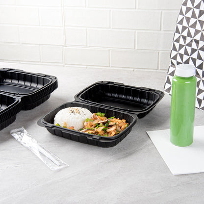 Thermo Tek 30 oz Black Mineral-Filled Plastic Clamshell Container - 9" x 6" x 3" - 100 count box