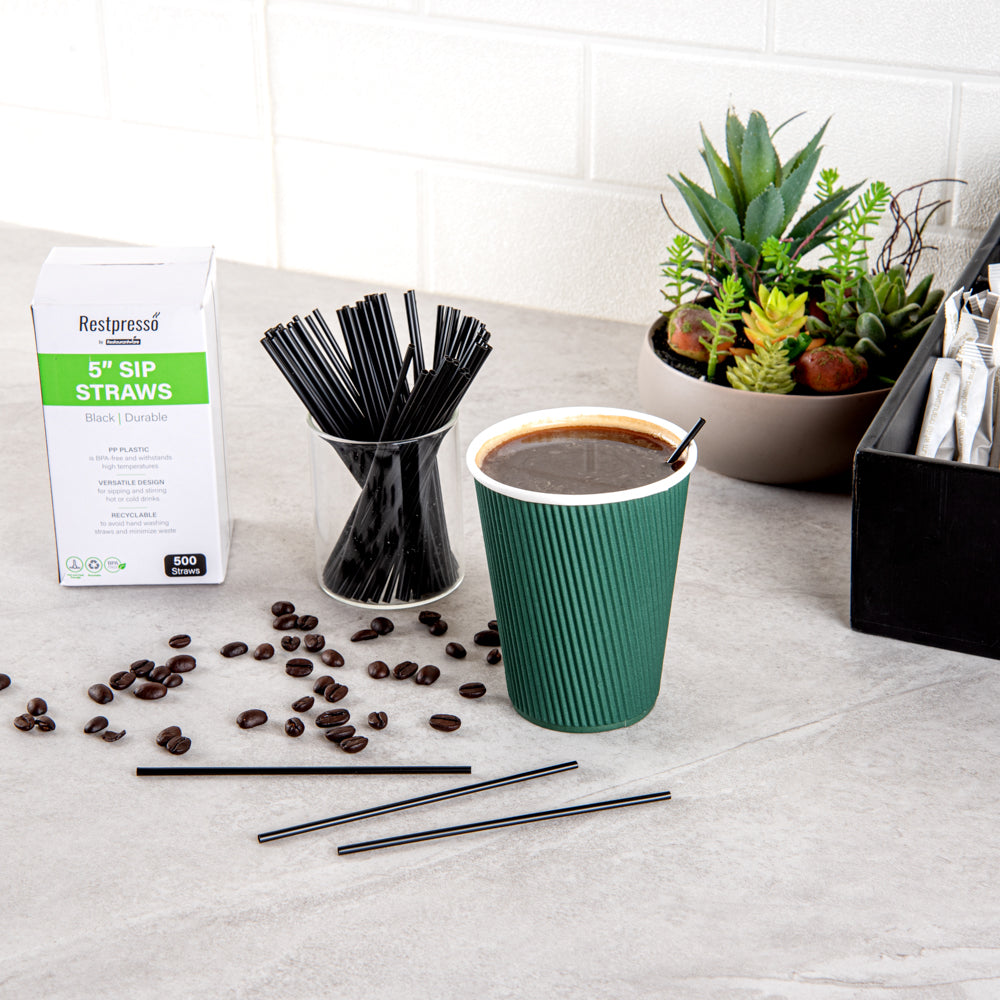 Restpresso Black Plastic Coffee Stirrer / Sip Straw - 5" - 5000 count box