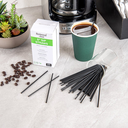 Restpresso Black Plastic Coffee Stirrer / Sip Straw - 5" - 500 count box
