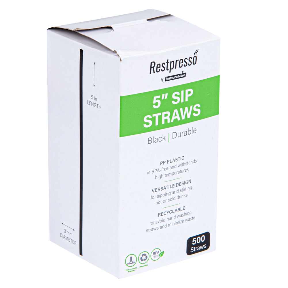 Restpresso Black Plastic Coffee Stirrer / Sip Straw - 5" - 5000 count box