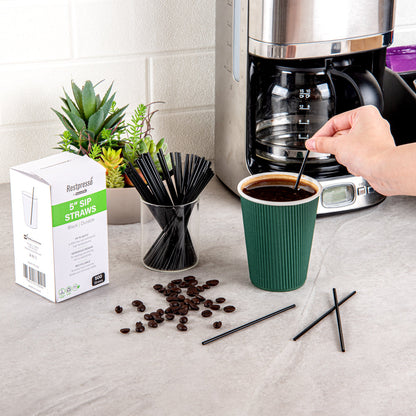 Restpresso Black Plastic Coffee Stirrer / Sip Straw - 5" - 5000 count box