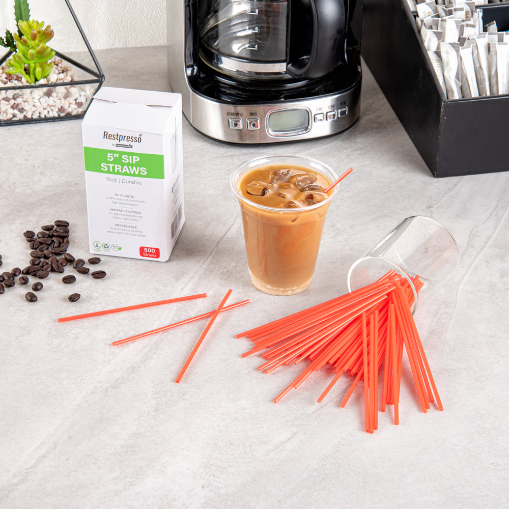 Restpresso Red Plastic Coffee Stirrer / Sip Straw - 5" - 500 count box