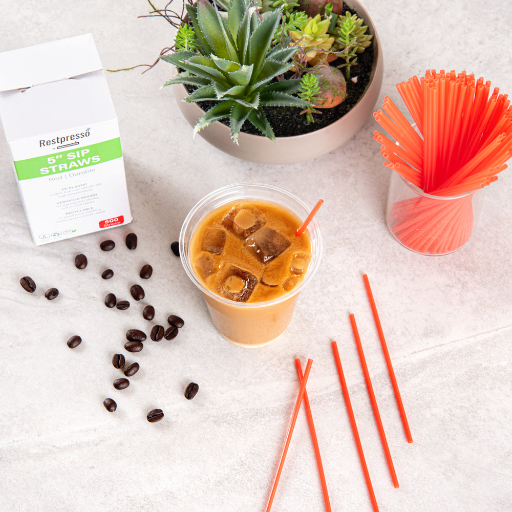 Restpresso Red Plastic Coffee Stirrer / Sip Straw - 5" - 5000 count box