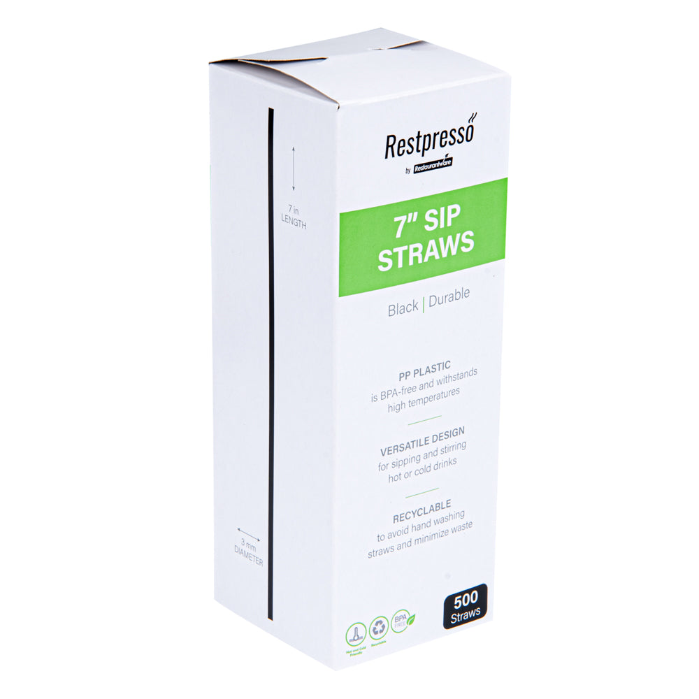 Restpresso Black Plastic Coffee Stirrer / Sip Straw - 7" - 500 count box