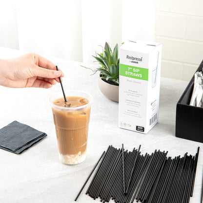 Restpresso Black Plastic Coffee Stirrer / Sip Straw - 7" - 500 count box