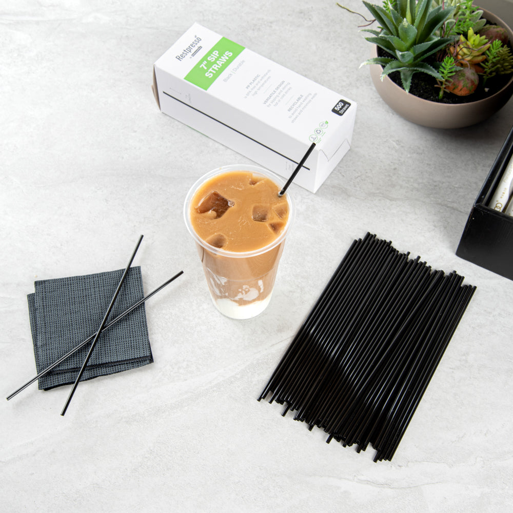 Restpresso Black Plastic Coffee Stirrer / Sip Straw - 7" - 5000 count box
