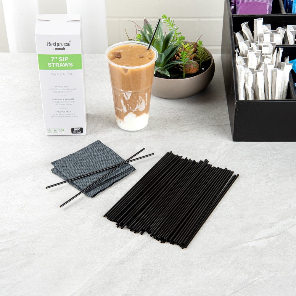 Restpresso Black Plastic Coffee Stirrer / Sip Straw - 7" - 5000 count box