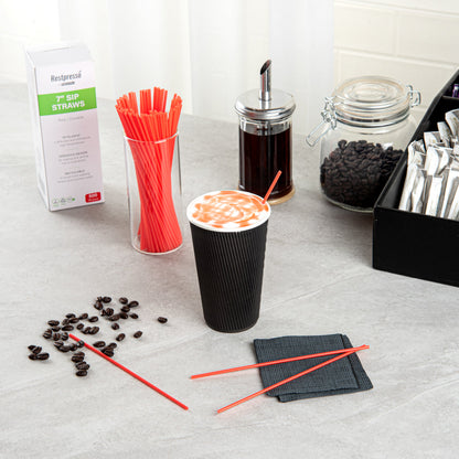 Restpresso Red Plastic Coffee Stirrer / Sip Straw - 7" - 5000 count box