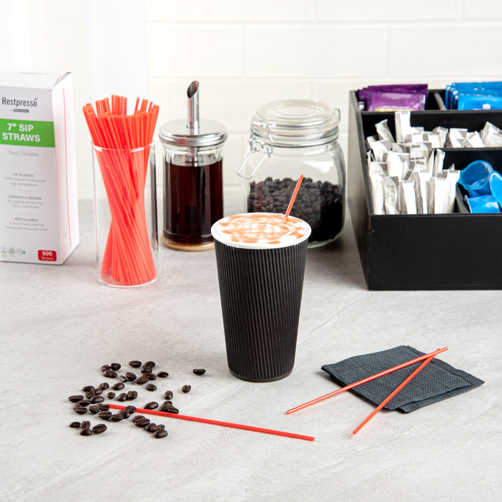 Restpresso Red Plastic Coffee Stirrer / Sip Straw - 7" - 5000 count box