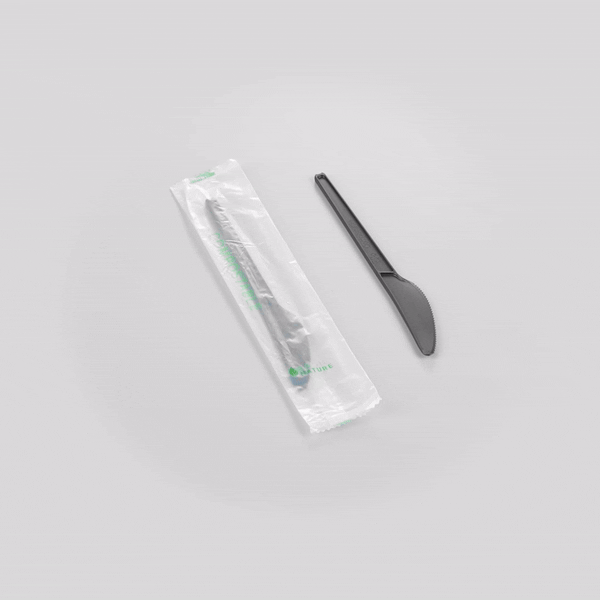 Basic Nature Black CPLA Plastic Knife - Compostable Wrapper, Heat-Resistant - 6 1/2" - 250 count box