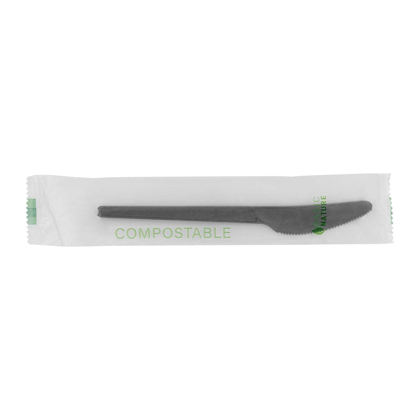 Basic Nature Black CPLA Plastic Knife - Compostable Wrapper, Heat-Resistant - 6 1/2" - 250 count box