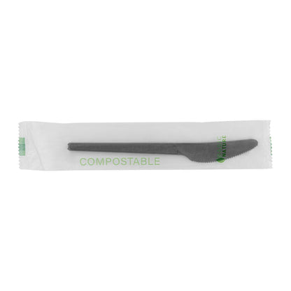 Basic Nature Black CPLA Plastic Knife - Compostable Wrapper, Heat-Resistant - 6 1/2" - 250 count box