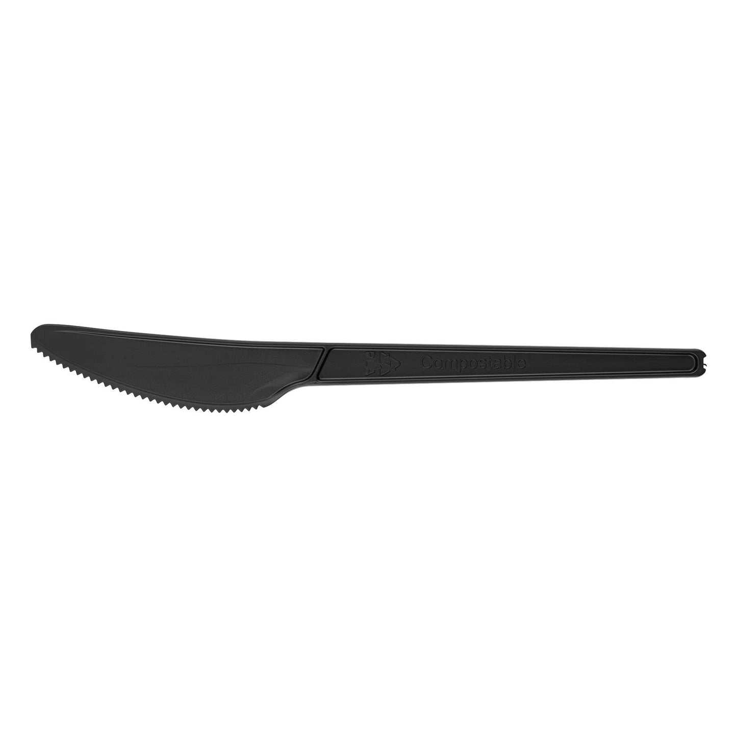 Basic Nature Black CPLA Plastic Knife - Compostable Wrapper, Heat-Resistant - 6 1/2" - 250 count box