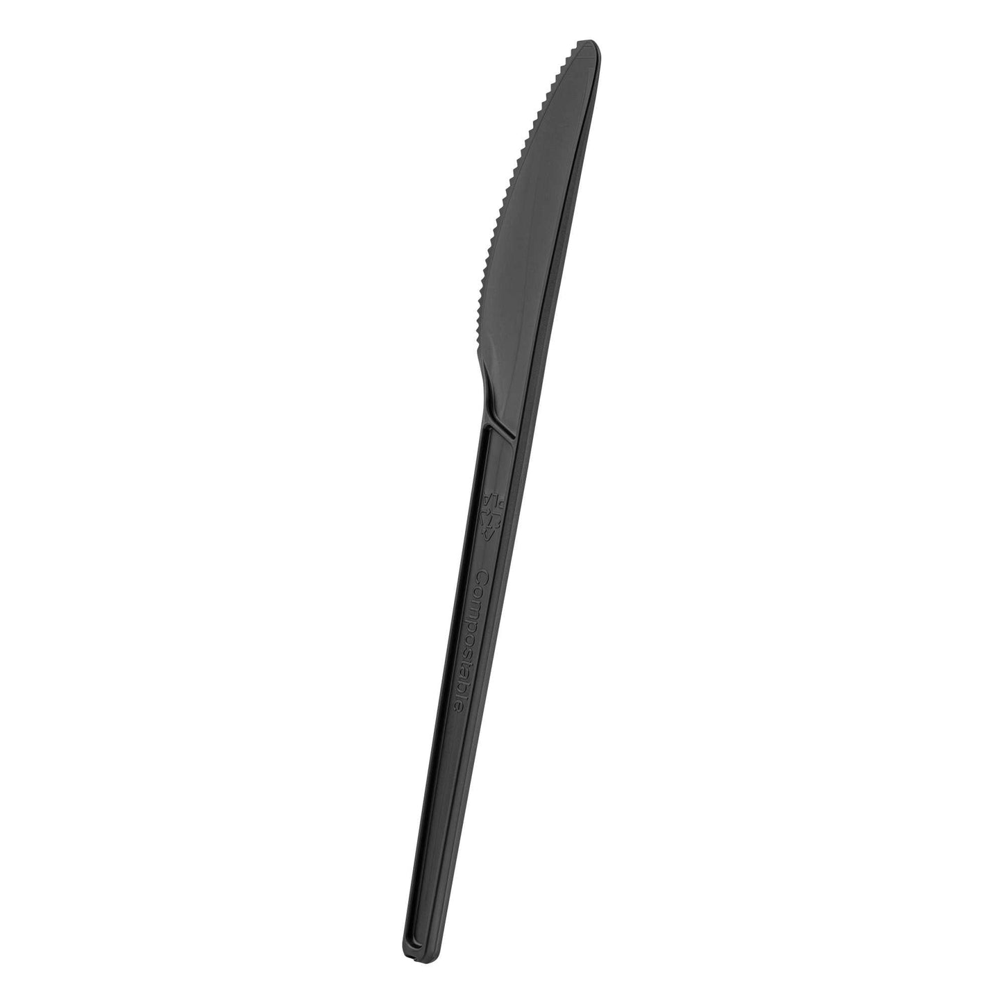 Basic Nature Black CPLA Plastic Knife - Compostable Wrapper, Heat-Resistant - 6 1/2" - 250 count box