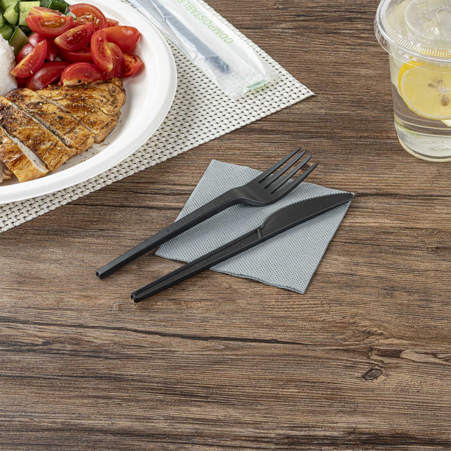 Basic Nature Black CPLA Plastic Knife - Compostable Wrapper, Heat-Resistant - 6 1/2" - 250 count box