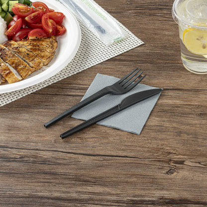 Basic Nature Black CPLA Plastic Knife - Compostable Wrapper, Heat-Resistant - 6 1/2" - 250 count box