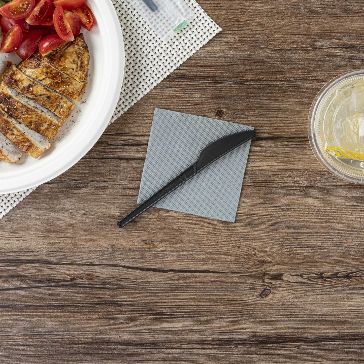 Basic Nature Black CPLA Plastic Knife - Compostable Wrapper, Heat-Resistant - 6 1/2" - 250 count box