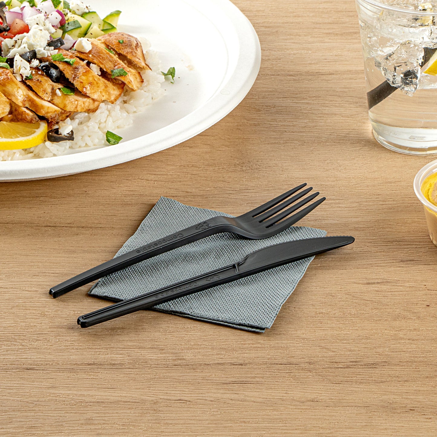 Basic Nature Black CPLA Plastic Knife - Compostable Wrapper, Heat-Resistant - 6 1/2" - 250 count box