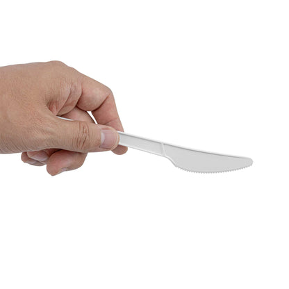Basic Nature White CPLA Plastic Knife - Compostable Wrapper, Heat-Resistant - 6 1/2" - 250 count box