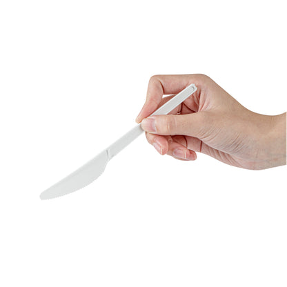 Basic Nature White CPLA Plastic Knife - Compostable Wrapper, Heat-Resistant - 6 1/2" - 250 count box