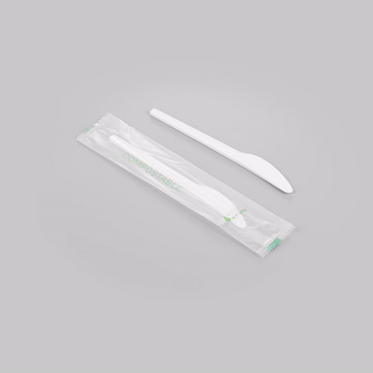 Basic Nature White CPLA Plastic Knife - Compostable Wrapper, Heat-Resistant - 6 1/2" - 250 count box