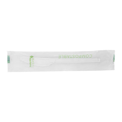 Basic Nature White CPLA Plastic Knife - Compostable Wrapper, Heat-Resistant - 6 1/2" - 250 count box