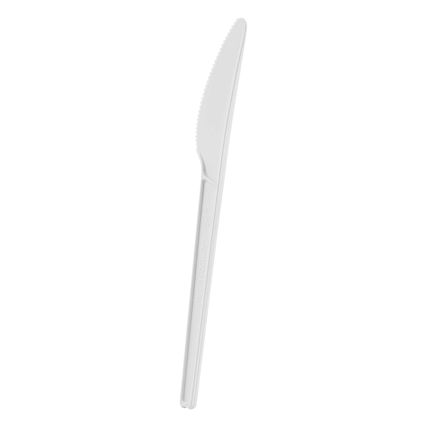 Basic Nature White CPLA Plastic Knife - Compostable Wrapper, Heat-Resistant - 6 1/2" - 250 count box