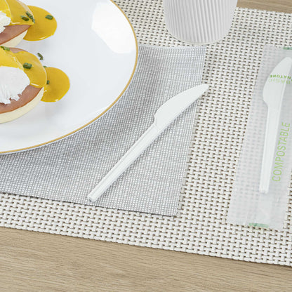 Basic Nature White CPLA Plastic Knife - Compostable Wrapper, Heat-Resistant - 6 1/2" - 250 count box