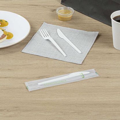 Basic Nature White CPLA Plastic Knife - Compostable Wrapper, Heat-Resistant - 6 1/2" - 250 count box