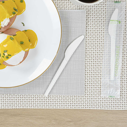 Basic Nature White CPLA Plastic Knife - Compostable Wrapper, Heat-Resistant - 6 1/2" - 250 count box