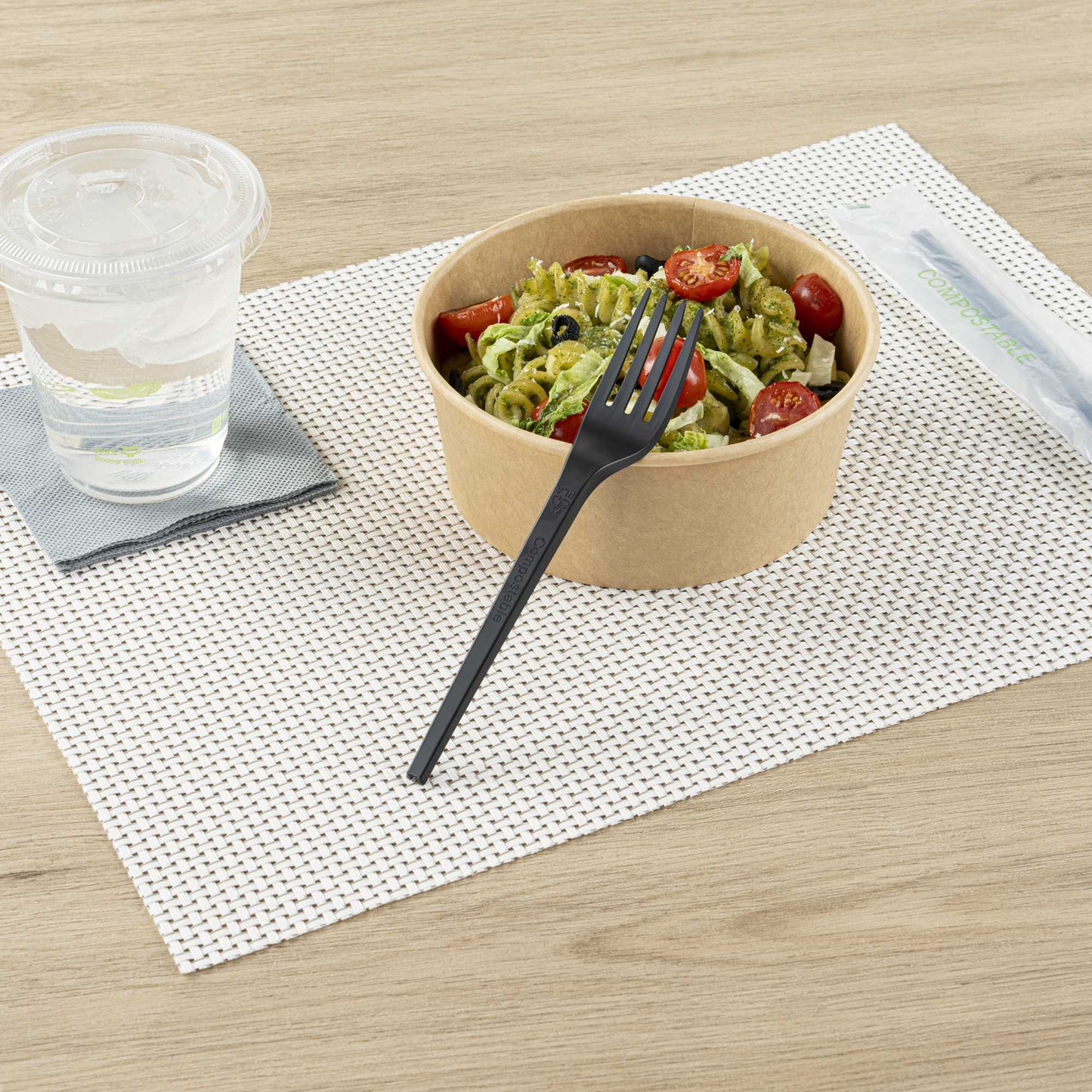 Basic Nature Black CPLA Plastic Fork - Compostable Wrapper, Heat-Resistant - 6 1/2" - 250 count box