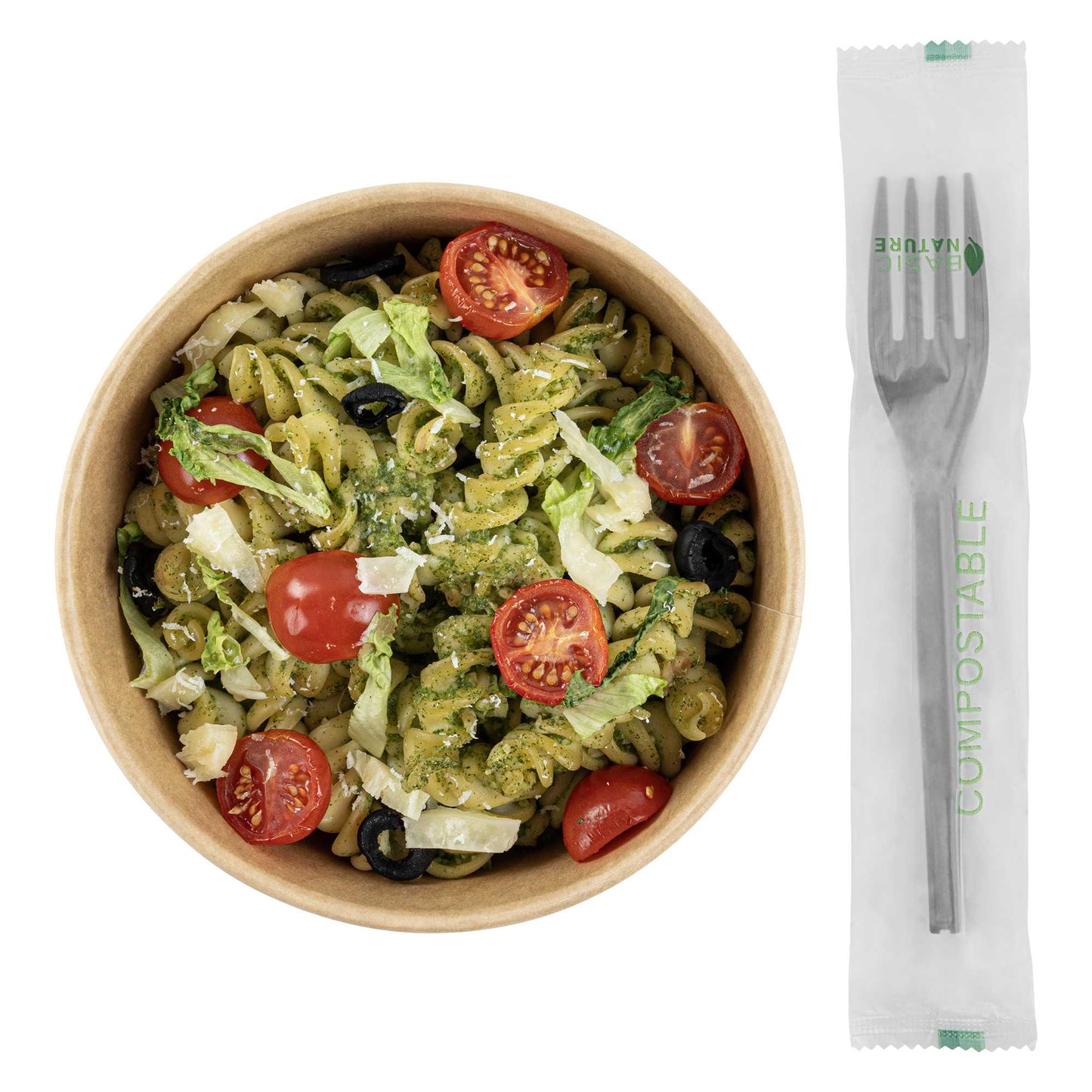 Basic Nature Black CPLA Plastic Fork - Compostable Wrapper, Heat-Resistant - 6 1/2" - 250 count box