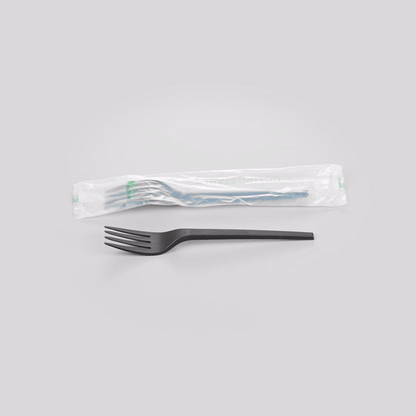 Basic Nature Black CPLA Plastic Fork - Compostable Wrapper, Heat-Resistant - 6 1/2" - 250 count box