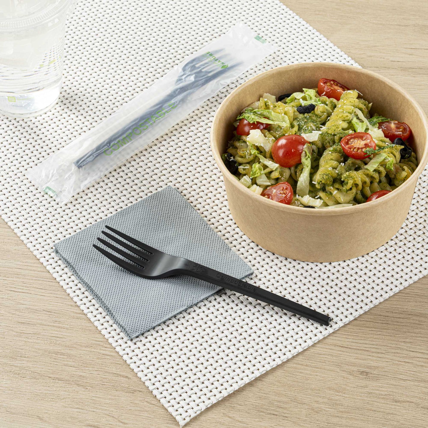 Basic Nature Black CPLA Plastic Fork - Compostable Wrapper, Heat-Resistant - 6 1/2" - 250 count box
