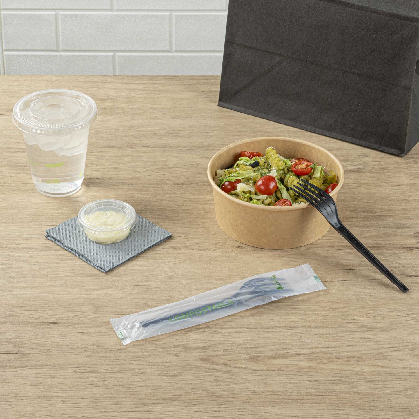 Basic Nature Black CPLA Plastic Fork - Compostable Wrapper, Heat-Resistant - 6 1/2" - 250 count box