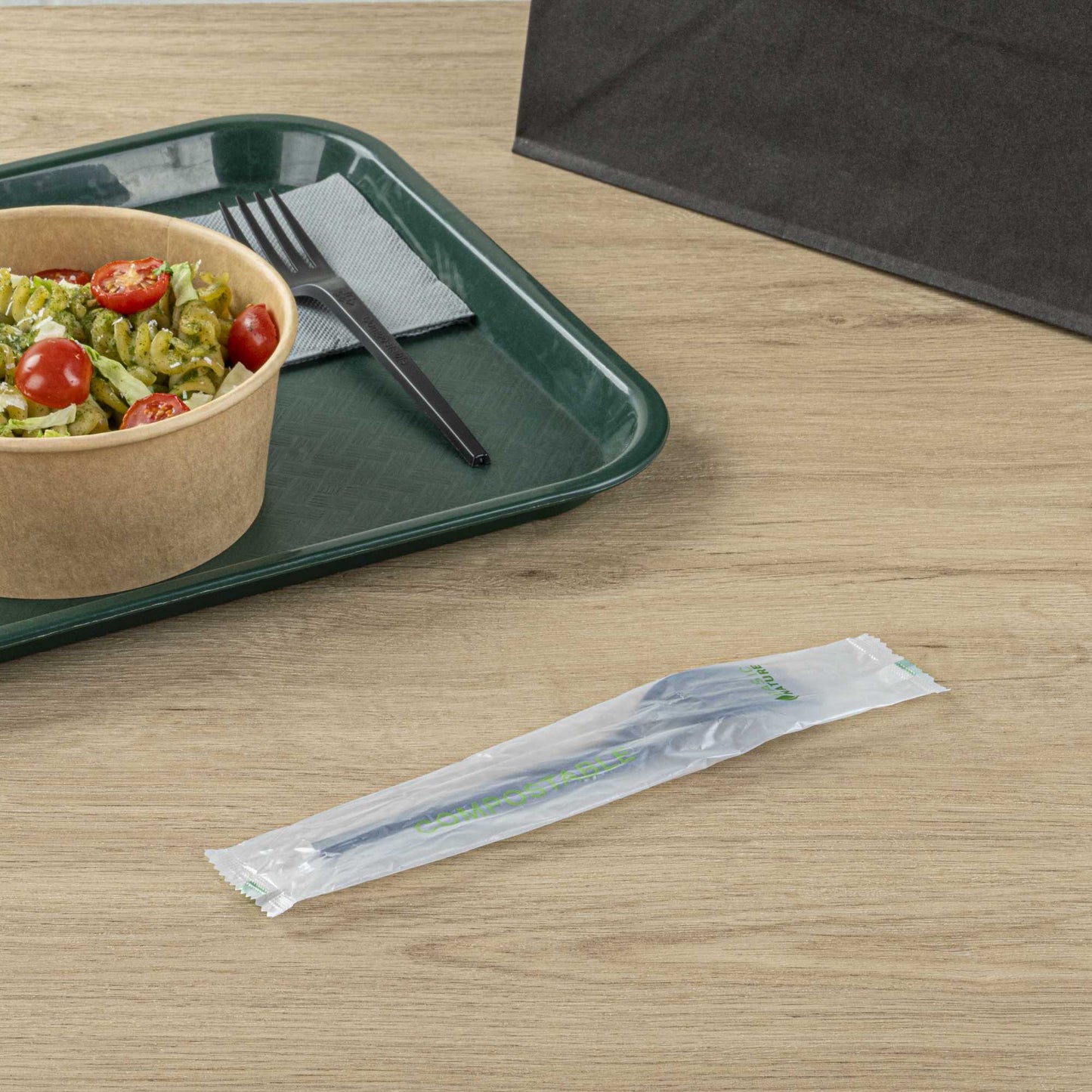 Basic Nature Black CPLA Plastic Fork - Compostable Wrapper, Heat-Resistant - 6 1/2" - 250 count box