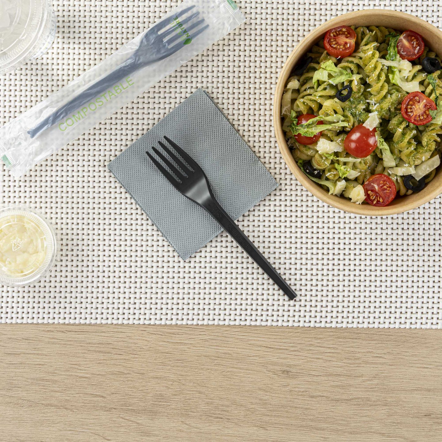 Basic Nature Black CPLA Plastic Fork - Compostable Wrapper, Heat-Resistant - 6 1/2" - 250 count box