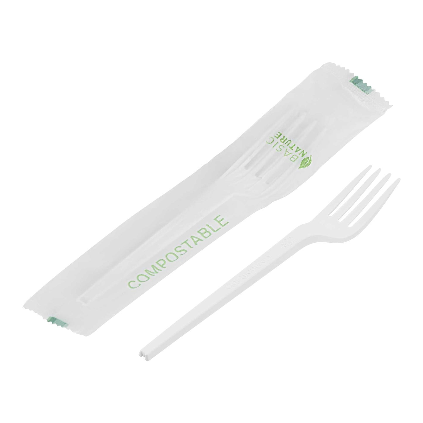 Basic Nature White CPLA Plastic Fork - Compostable Wrapper, Heat-Resistant - 6 1/2" - 250 count box